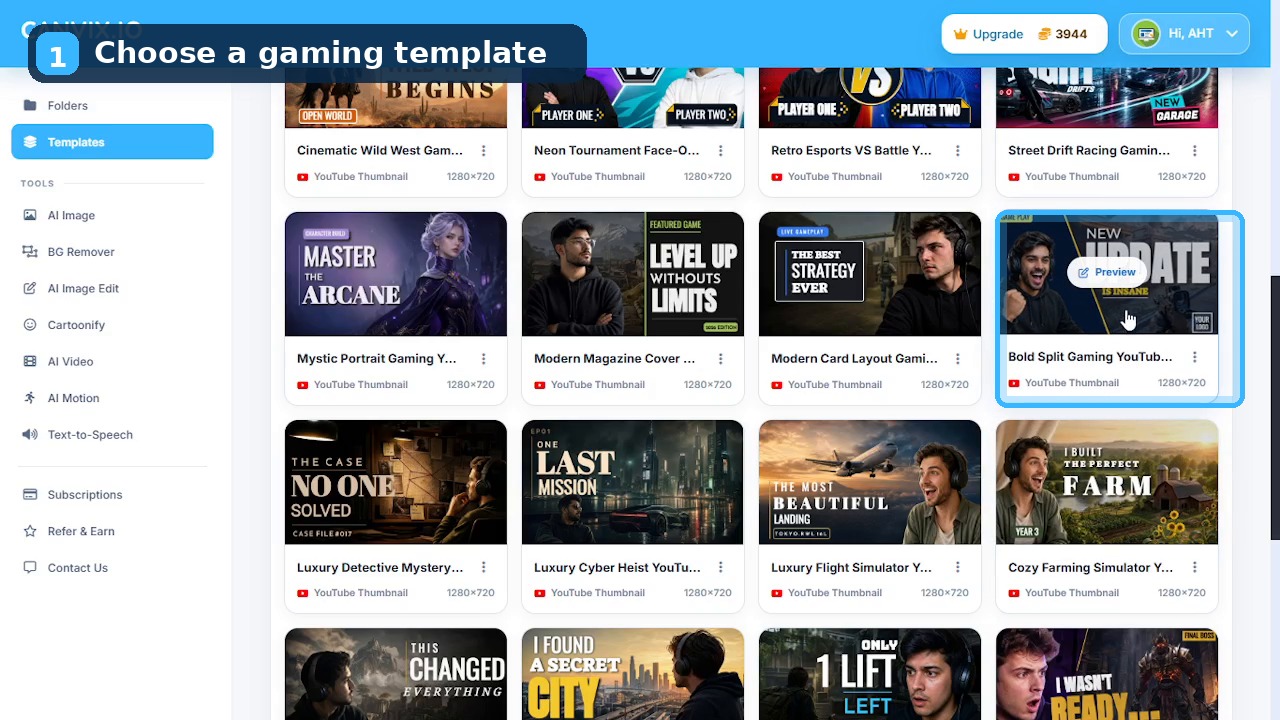 Bold Split Gaming YouTube Thumbnail Template in the Canvix template library