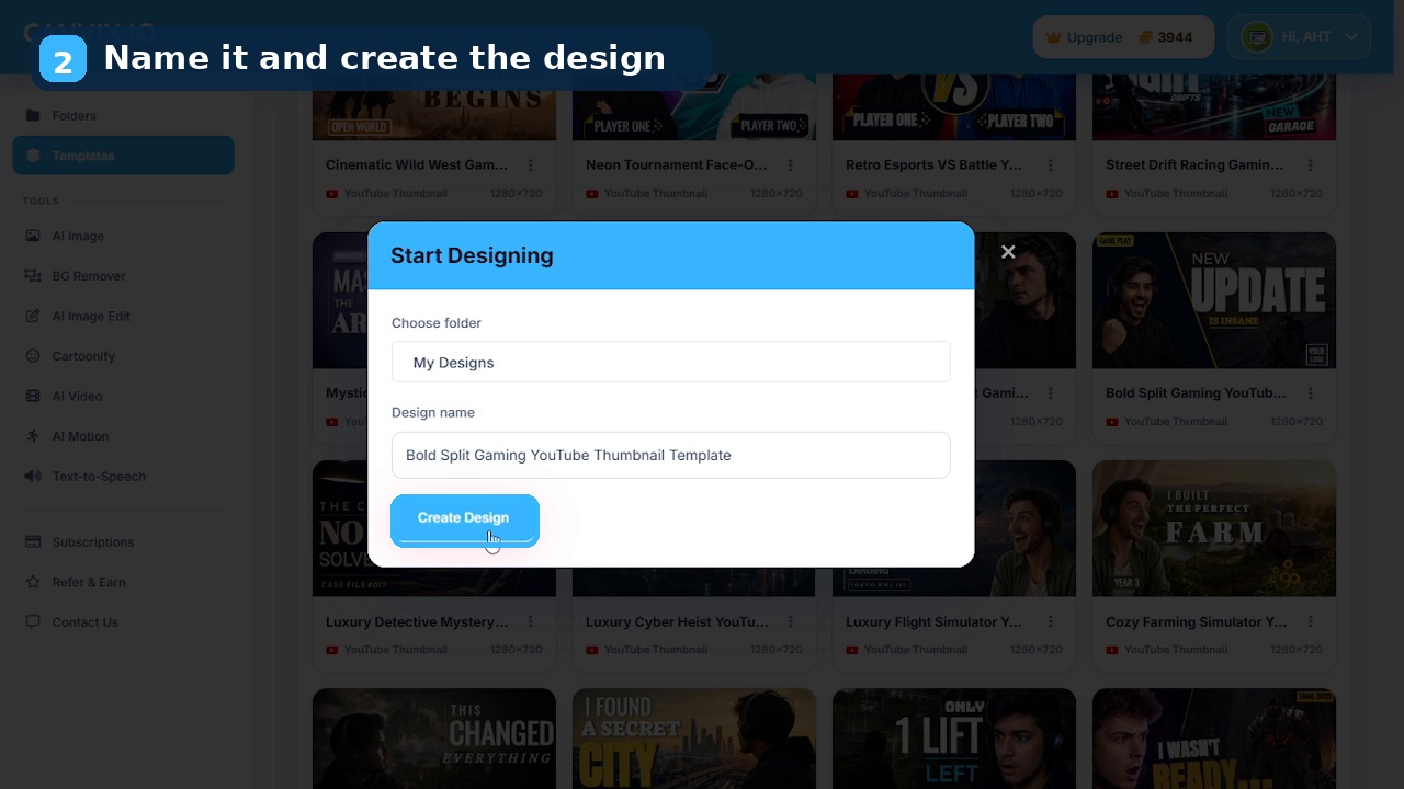 Start Designing window with the Create Design button in Canvix